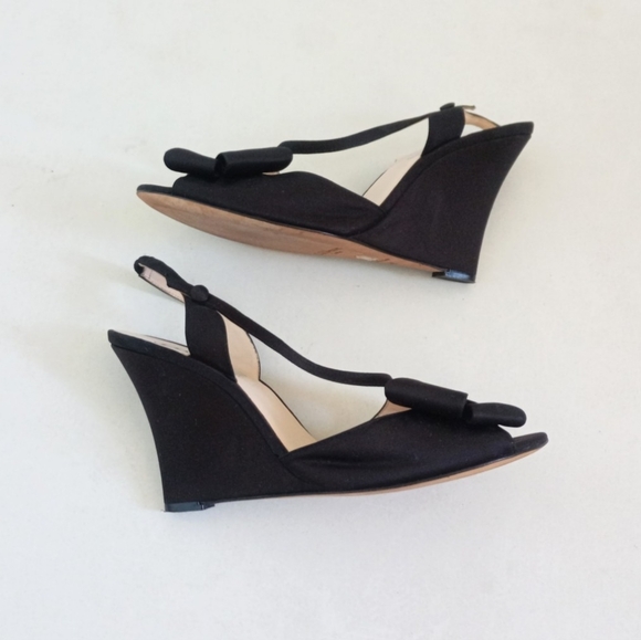 LK Bennett black satin strappy wedge heels - Picture 3 of 12